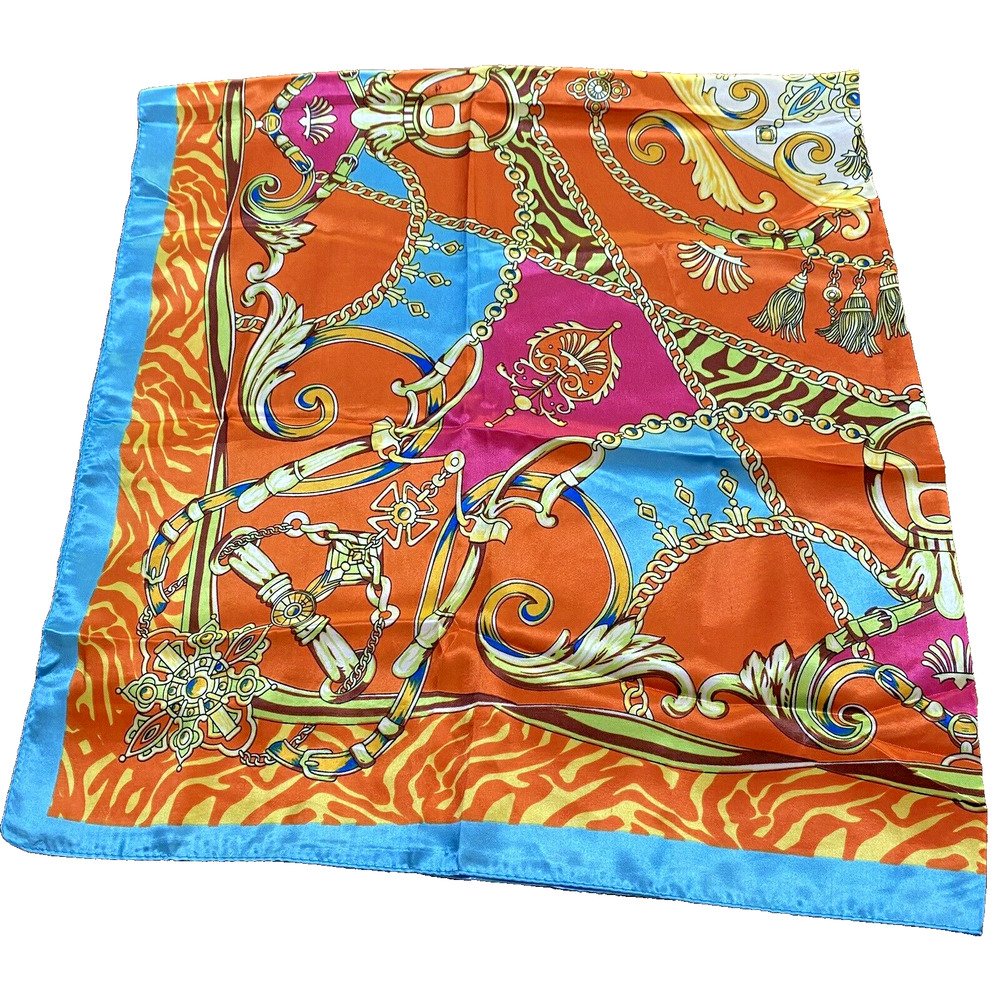 Silky Satin Fashion Scarf Large Square Colorful Luxury Designer Look Pink & Blue